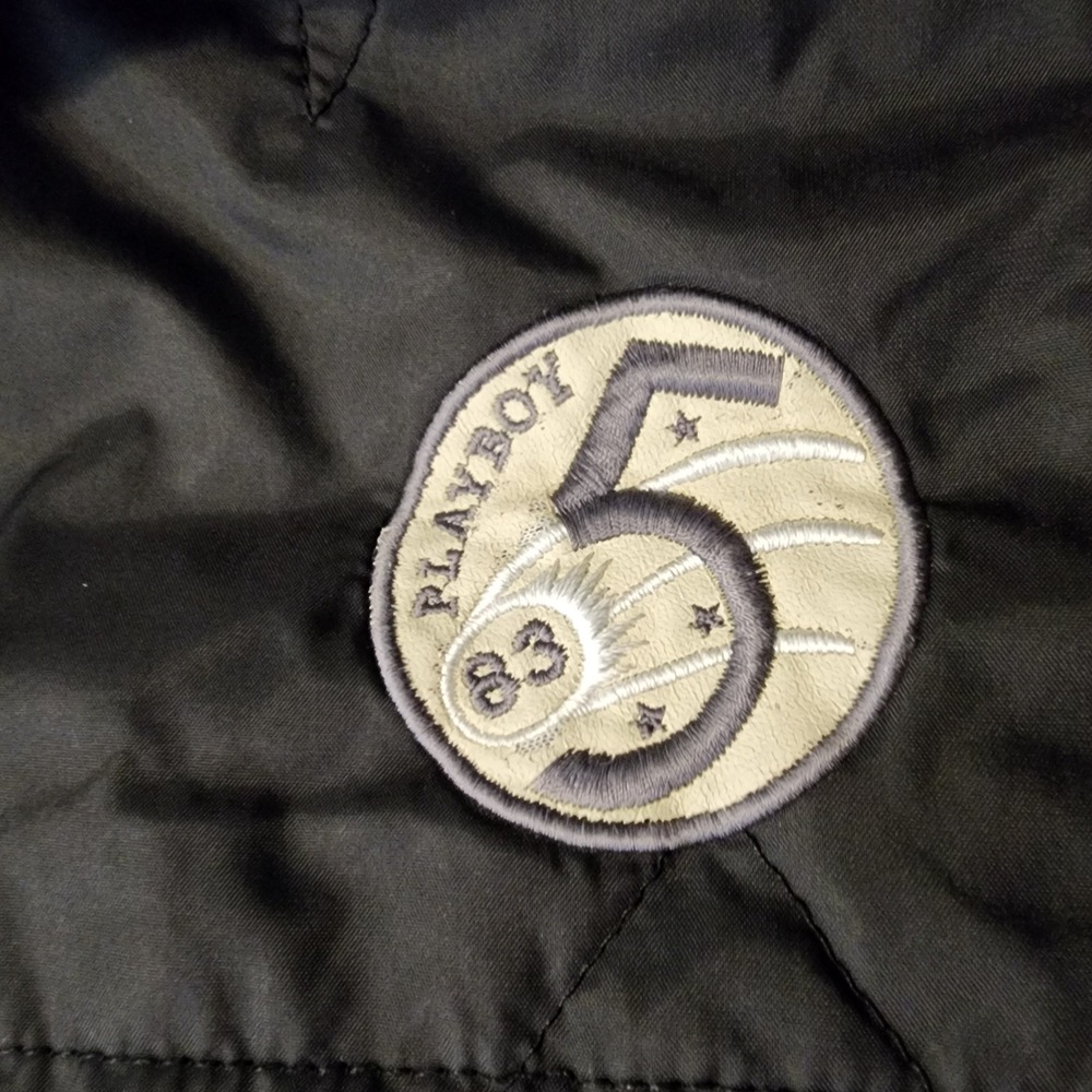 Playboy Jacket Black Bomber Style Quilted Rabbit Logo Patches Women's - Picture 8 of 12